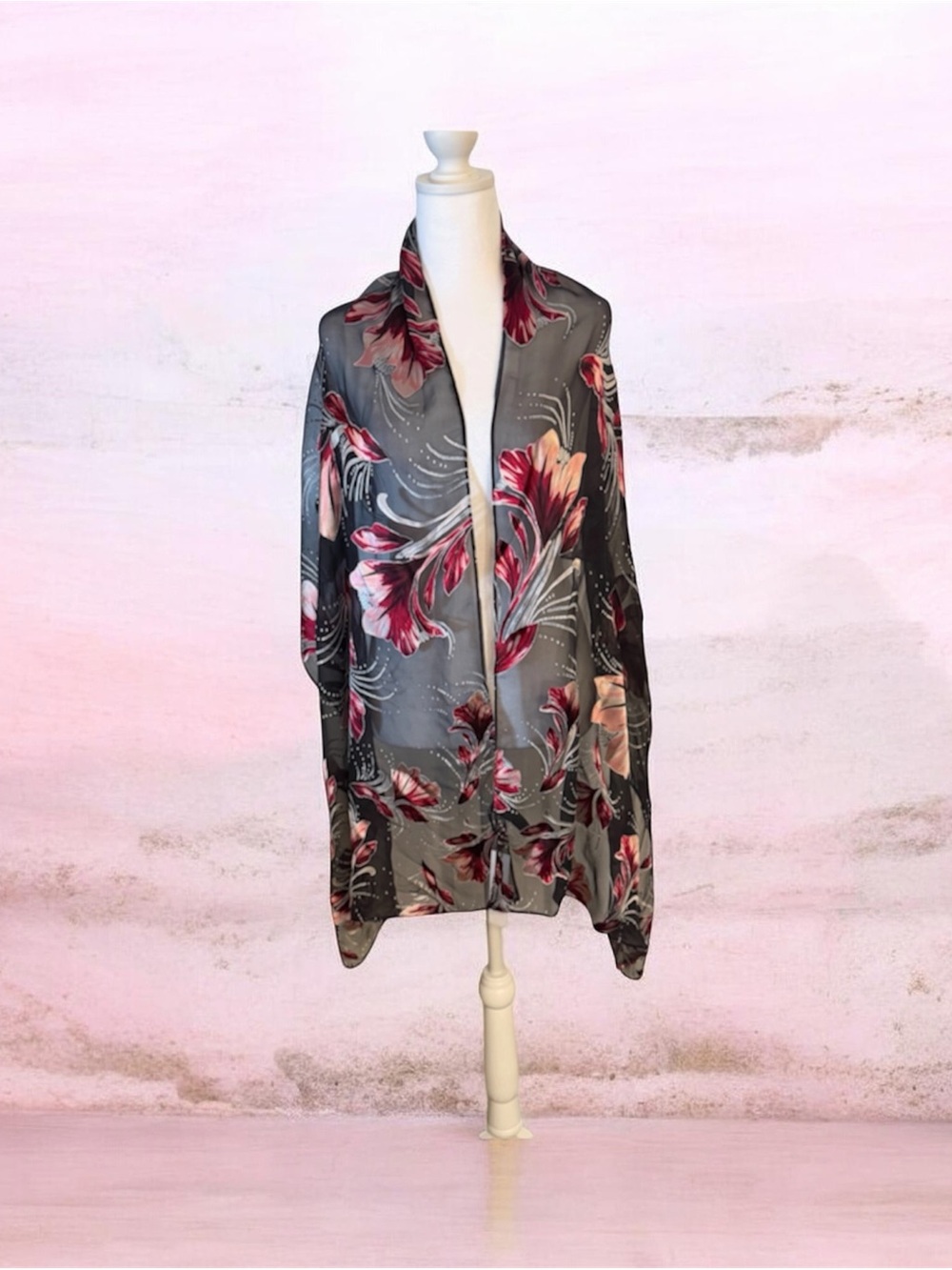 NWT White House Black Market Silk Blend Floral Scarf Wrap One Size